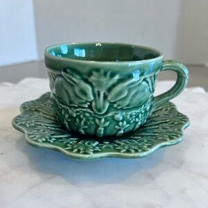 Discontinued Rabbit Green by BORDALLO PINHEIRO Rabbits Carrots Cup & Saucer Set